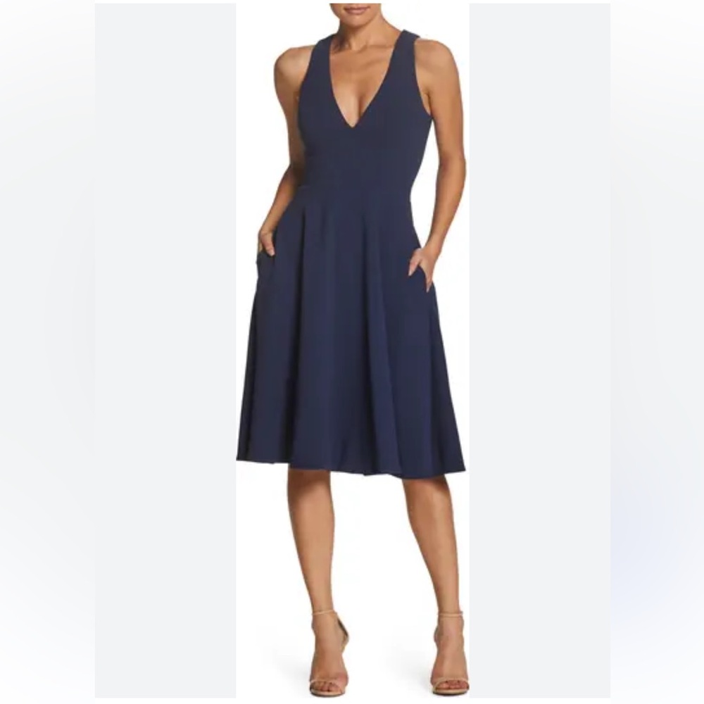 Dress the Population Catalina midnight blue‎ sleeveless fit and flare dress sz S